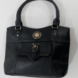 ANNE KLEIN AK WESTERN ROSE TOTE SATCHEL. bag faux leather flap front pocket